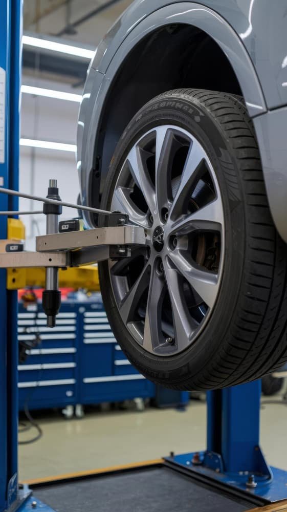 Wheel alignment check at CF3 MOT Service Centre Cardiff